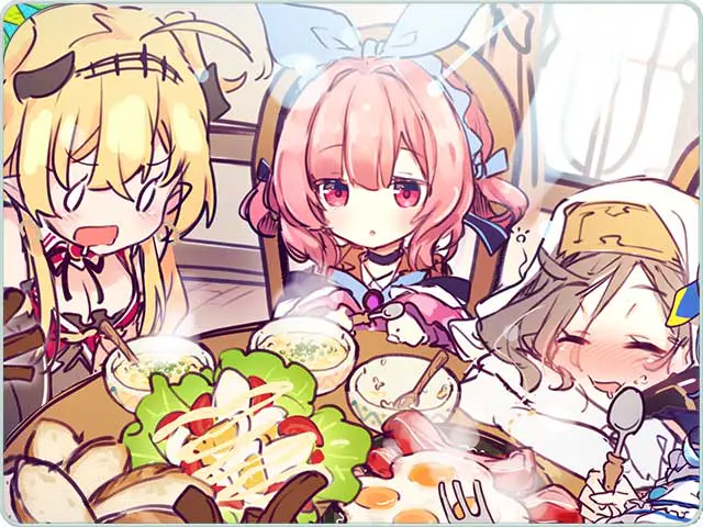 エンジェリックリンクの堕天使たちとの食卓シーン(画像出典: DMM GAMES公式ページ)